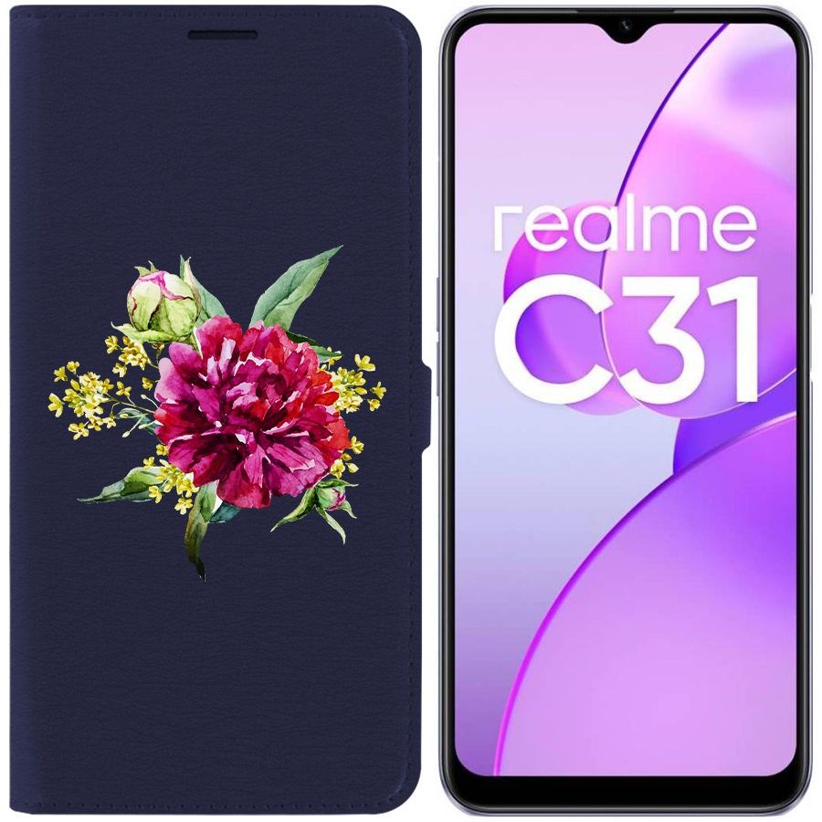 

Чехол-книжка Eco Book для Realme C31 Цветочная акварель, Синий