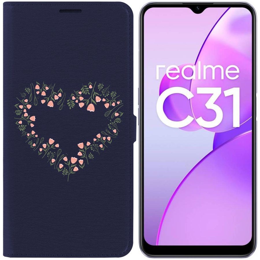 

Чехол-книжка Eco Book для Realme C31 Цветочное сердце, Синий