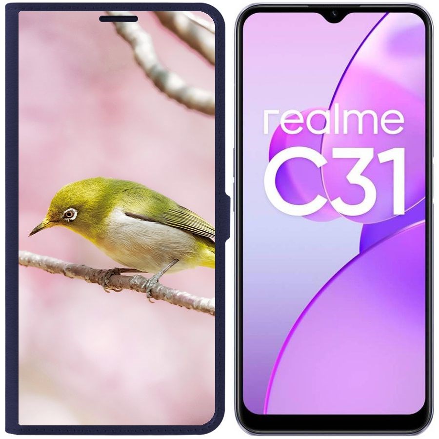 

Чехол-книжка Eco Book для Realme C31 Японская белоглазка, Синий