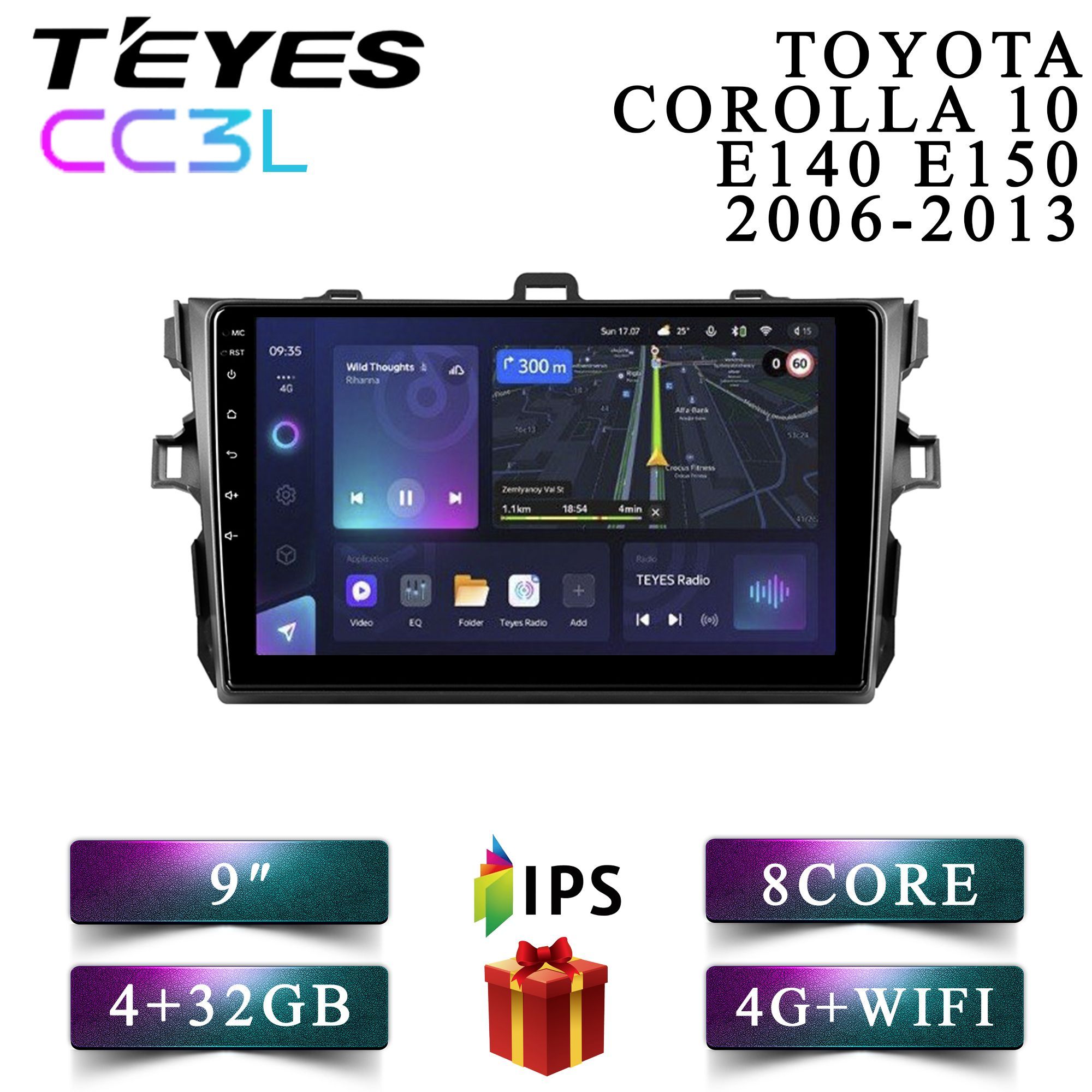 

Штатная автомагнитола Teyes CC3L 4+32GB 4G Toyota Corolla 10 E140 E150 Тойота Королла 10, CC3L 4+32