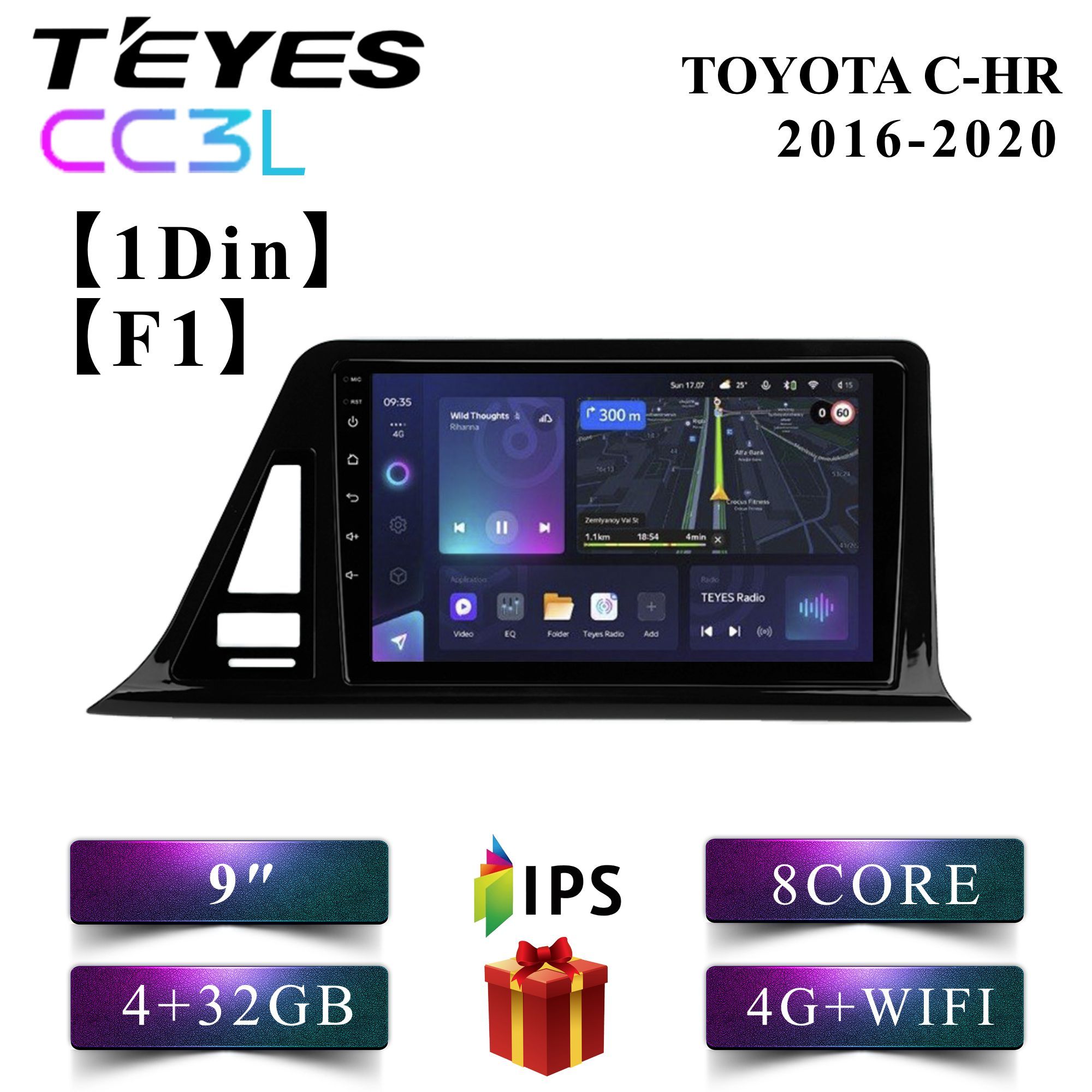 

Штатная автомагнитола Teyes CC3L 4+32GB 4G Toyota C-HR F1 Тойота Ц-ХР Правый руль android, CC3L 4+32