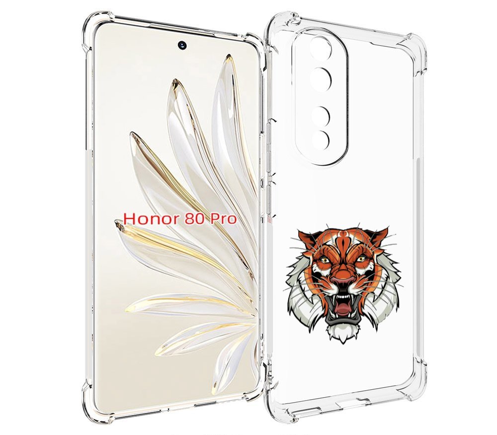 

Чехол MyPads оранжевый седой тигр для Honor 80 Pro, Прозрачный, Tocco