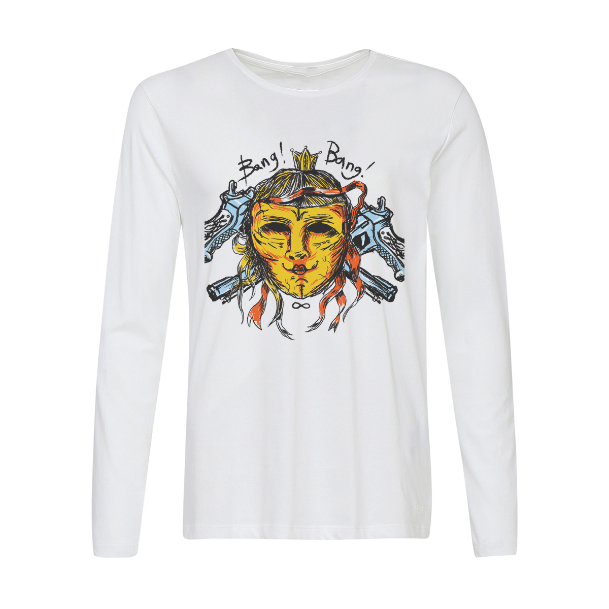 

Лонгслив CoolPodarok Прикол. Маска Bang! Bang!, Белый, w0151504