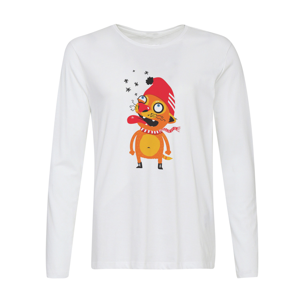 

Лонгслив CoolPodarok Иллюстрация. Кот ловит снежинки, Белый, w0151447