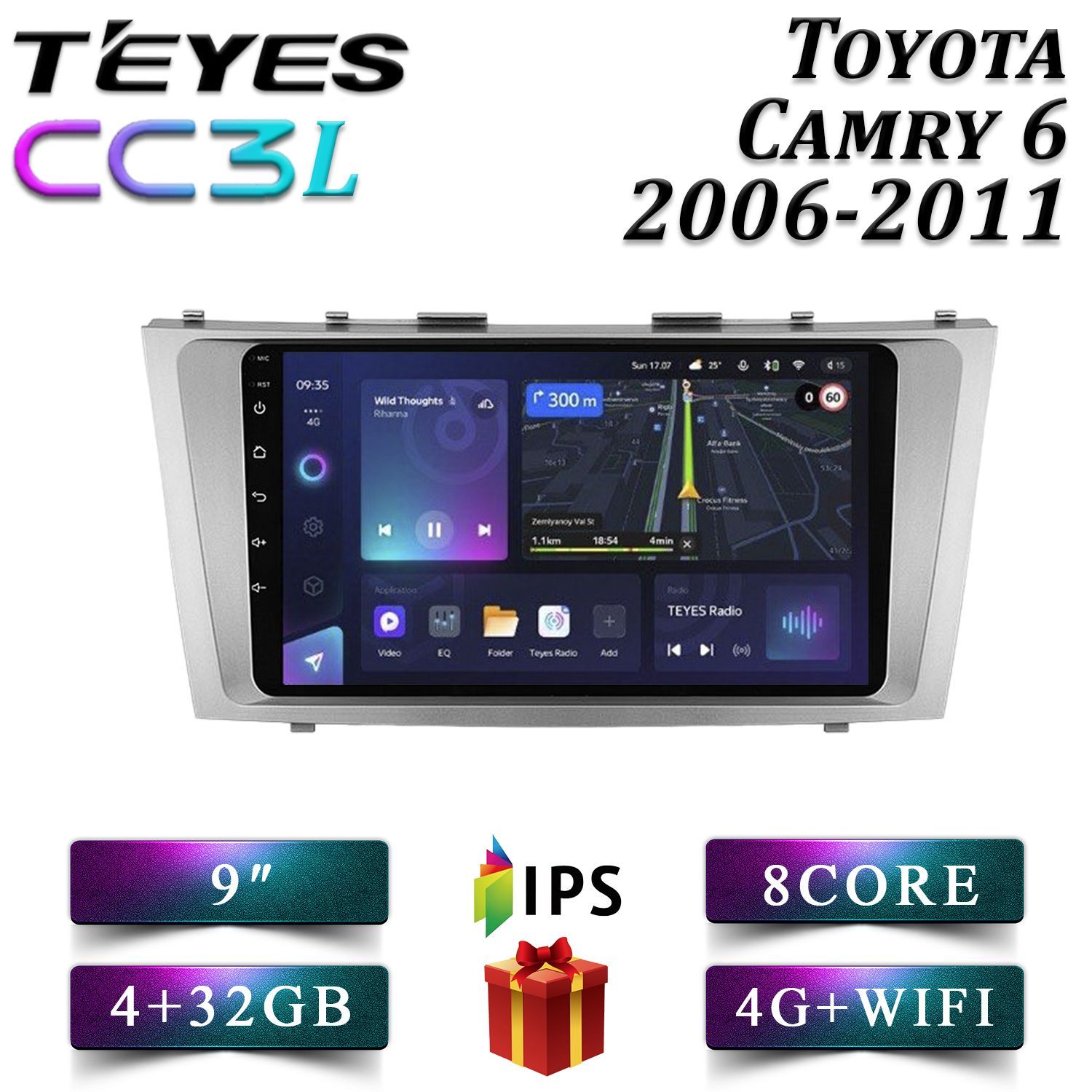 

Штатная автомагнитола Teyes CC3L 4+32GB 4G Toyota Camry 6 V40 Тойота Камри android, CC3L 4+32