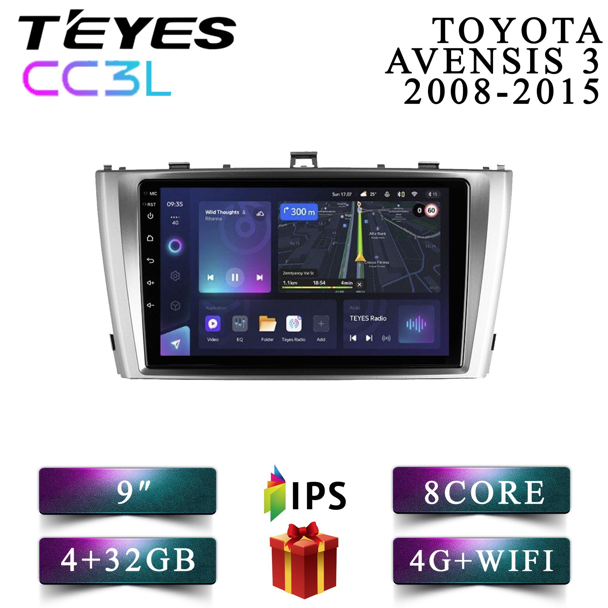 

Штатная автомагнитола Teyes CC3L/ 4+32GB/ 4G/ Toyota Avensis 3/ Тойота Авенсис 3 android, CC3L 4+32