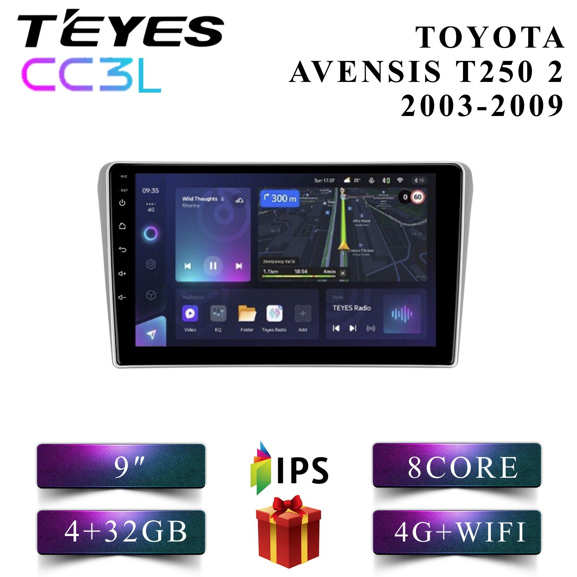 

Штатная магнитола Teyes CC3L Toyota Avensis 2 Тойота Авенсис 4+32GB 4G Android, CC3L 4+32