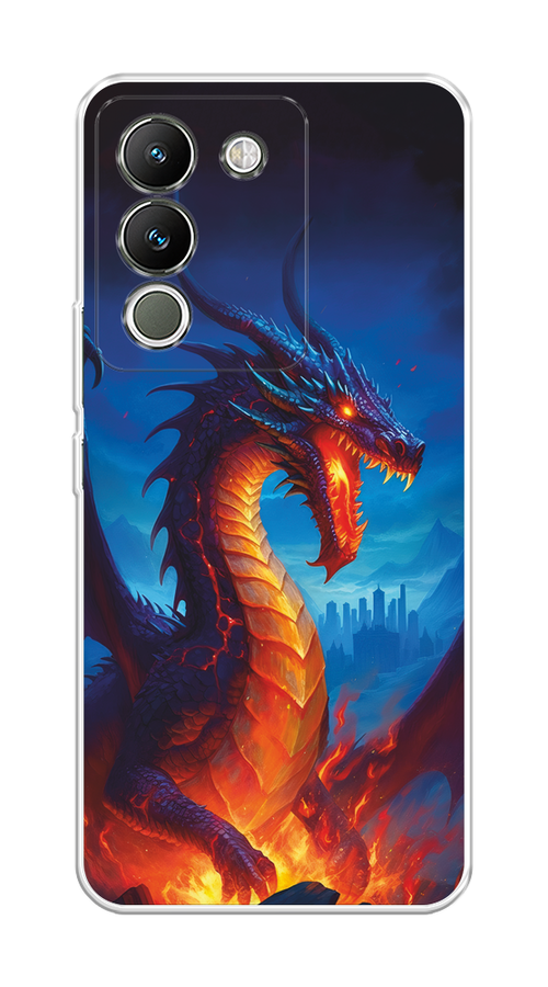 

Чехол на Vivo V29e 5G "Дракон над лавой", Оранжевый;коричневый;синий, 269650-1