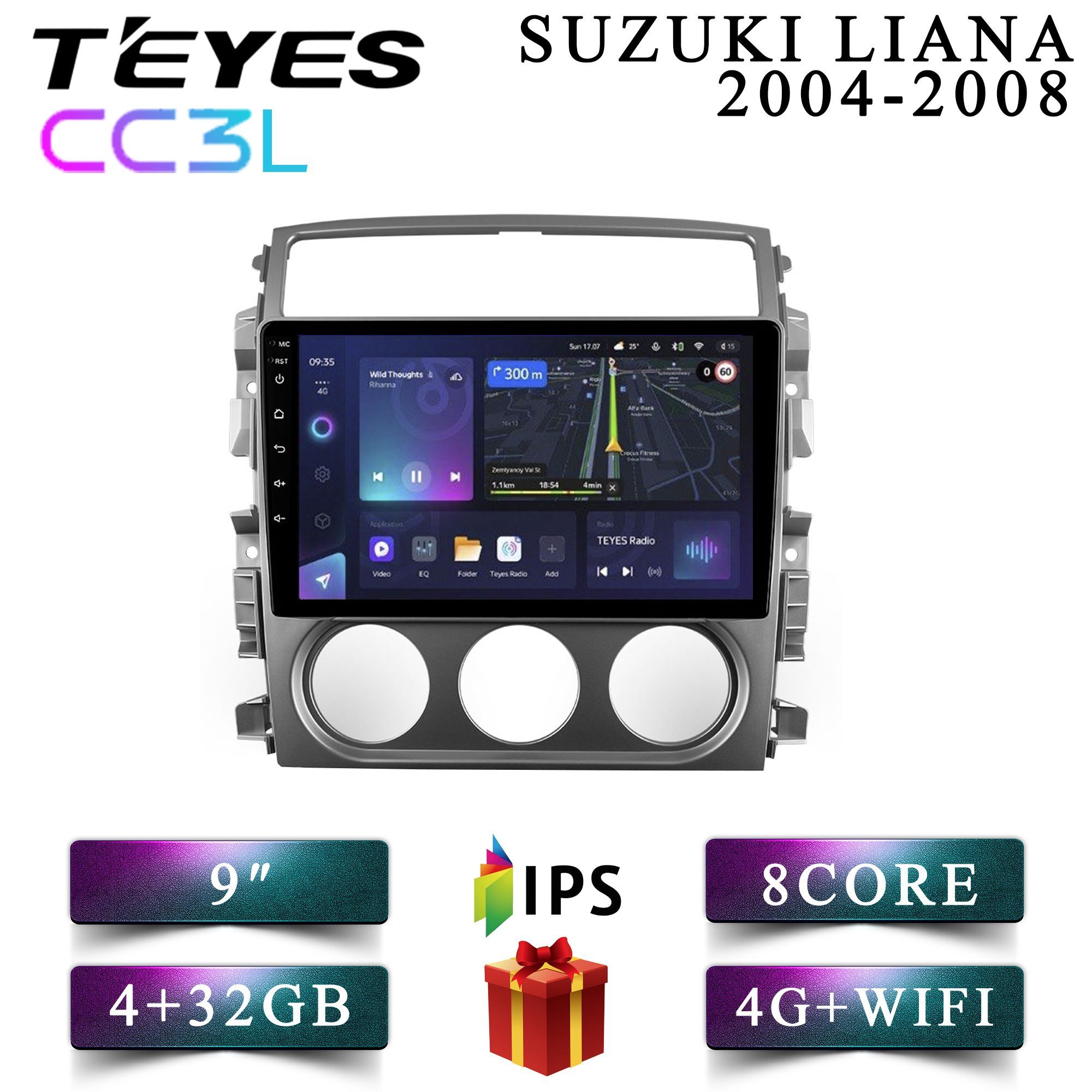

Штатная автомагнитола Teyes CC3L/ 4+32GB/ 4G/ Suzuki Liana/ Сузуки Лиана android, CC3L 4+32