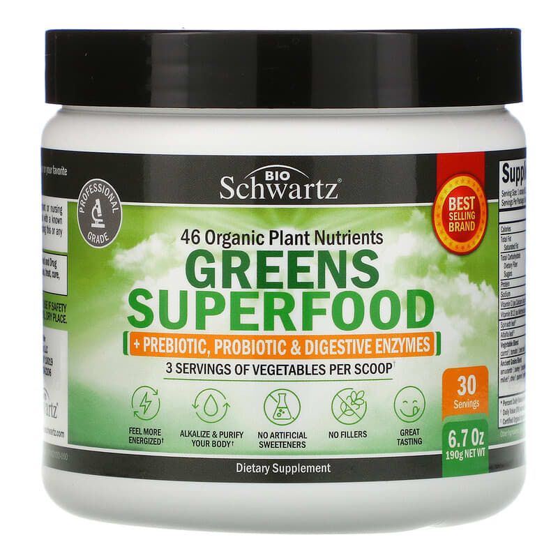 Пробиотик BioShwartz Greens Superfood, 6,7 oz, 190 г