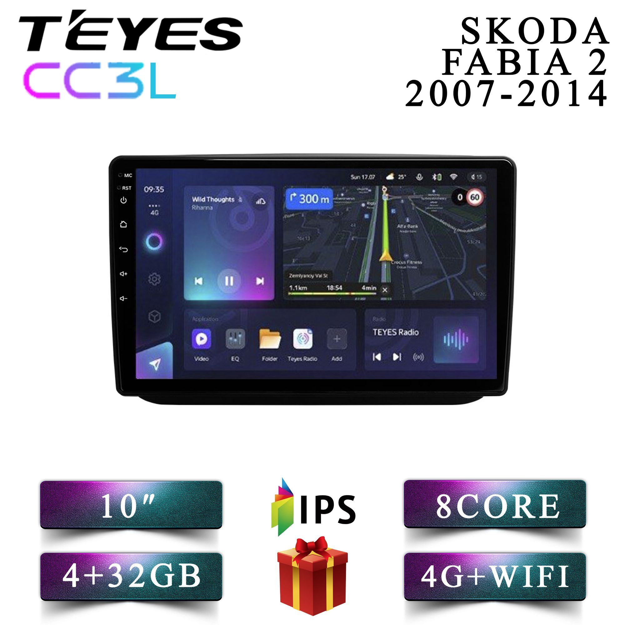 

Штатная автомагнитола Teyes CC3L/ 4+32GB/ 4G/ Skoda Fabia 2/ Шкода Фабия 2 android, CC3L 4+32