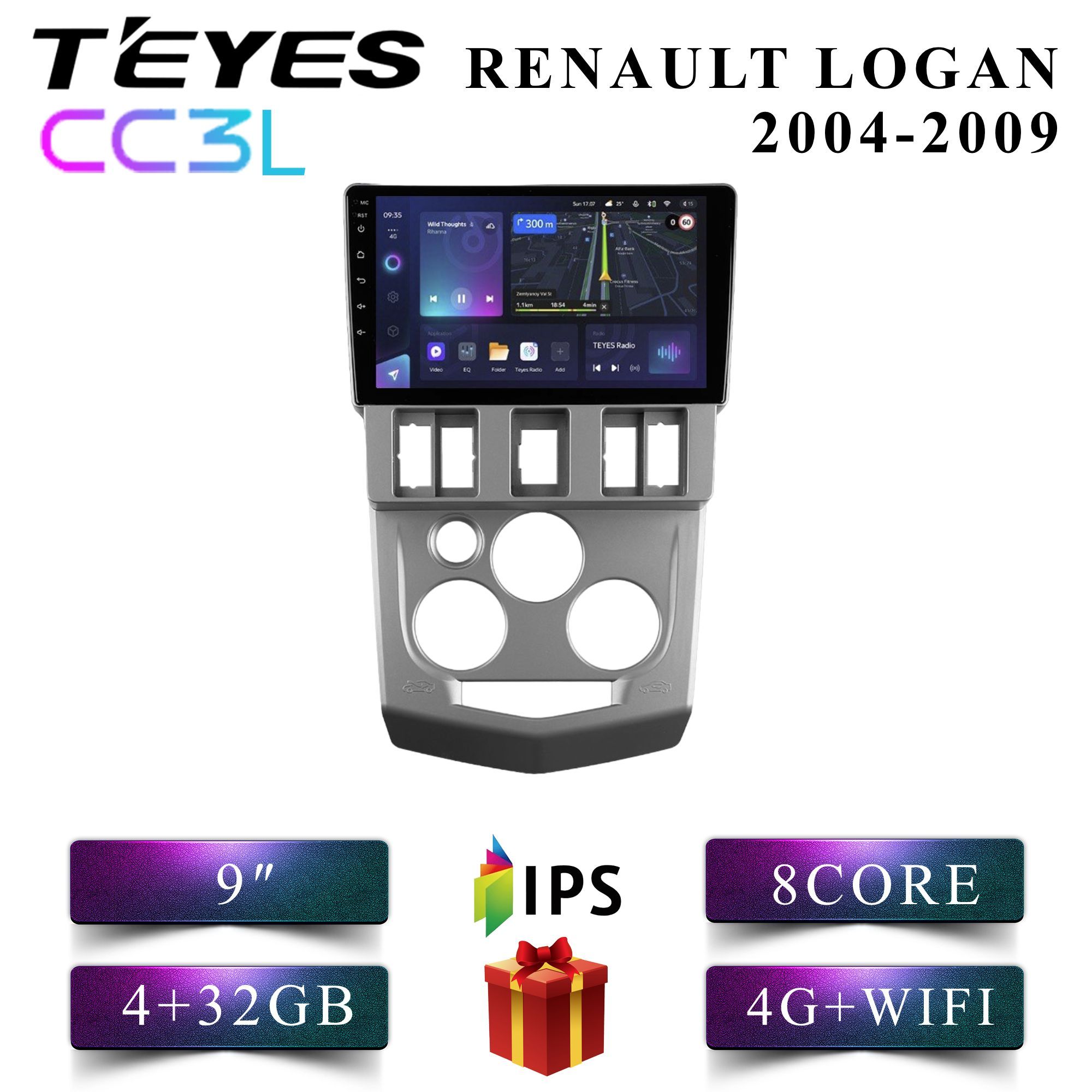 

Штатная автомагнитола Teyes CC3L 4+32GB 4G Renault Logan 1 Рено Логан 1 android, CC3L 4+32