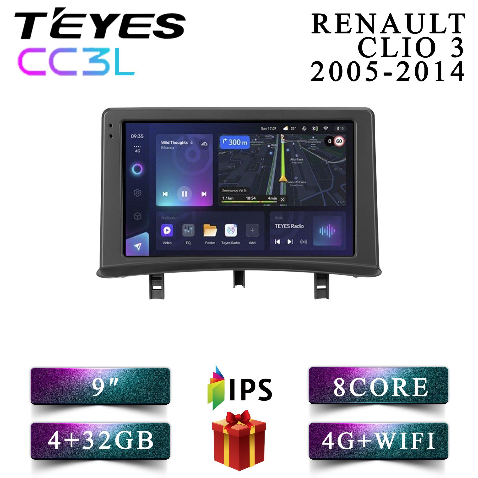 

Штатная автомагнитола Teyes CC3L 4+32GB 4G Renault Clio 3 Рено Клио 3 android, CC3L 4+32