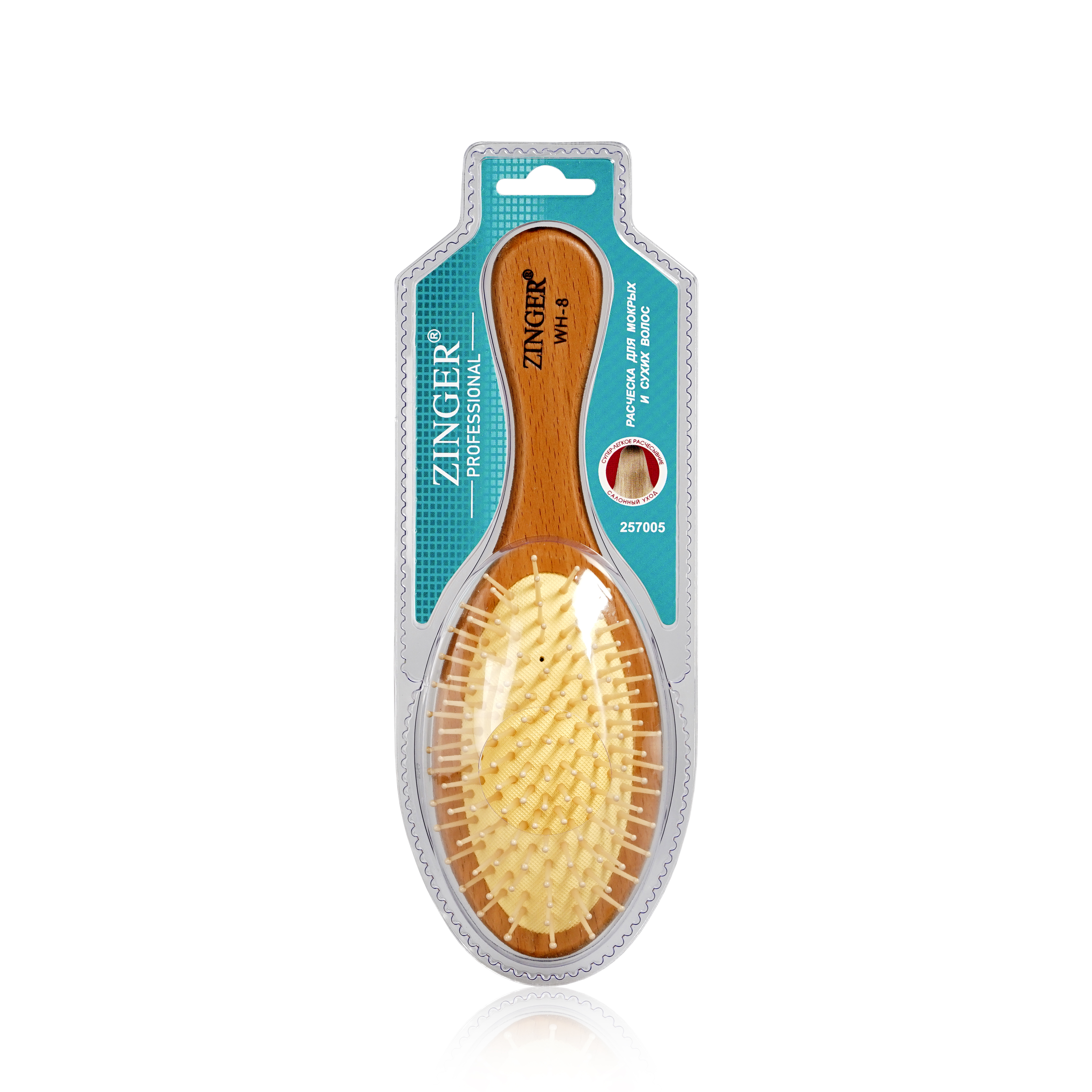 Расческа для волос Zinger массажная деревянная с пластиковыми зубьями 110 г