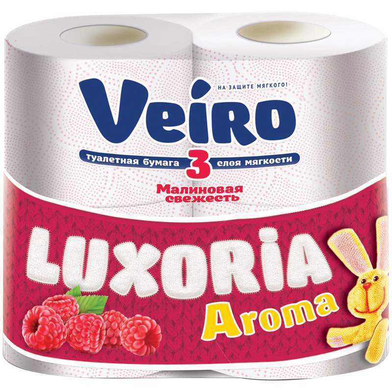 фото Бумага туалетная veiro "luxoria aroma. малиновая свежесть 3-слойная, 4шт