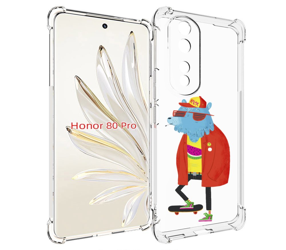 

Чехол MyPads медведь на скейте для Honor 80 Pro, Прозрачный, Tocco