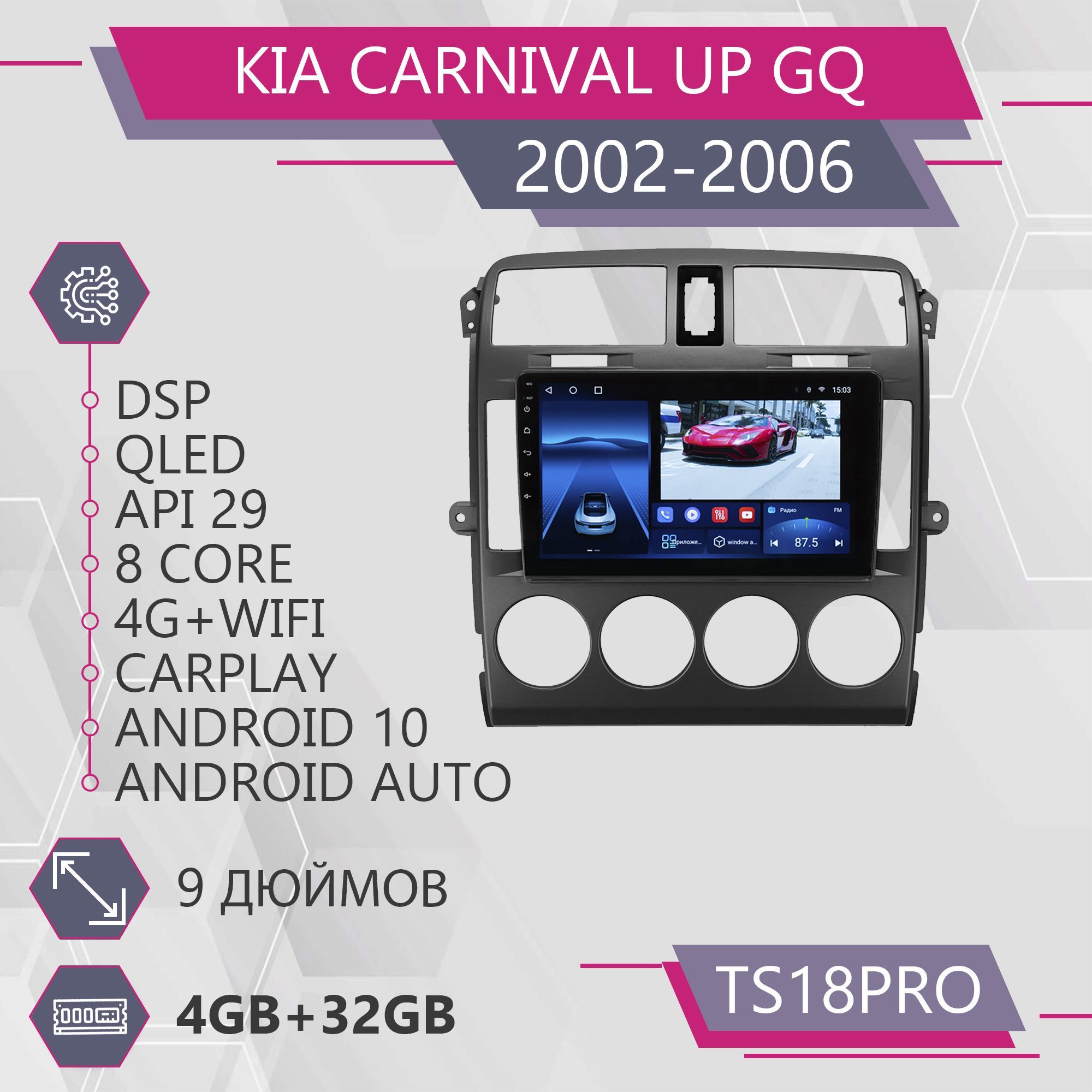Магнитола Точка Звука TS18Pro для Kia Carnival UP GQ / Киа Карнивал 4+32GB 2din