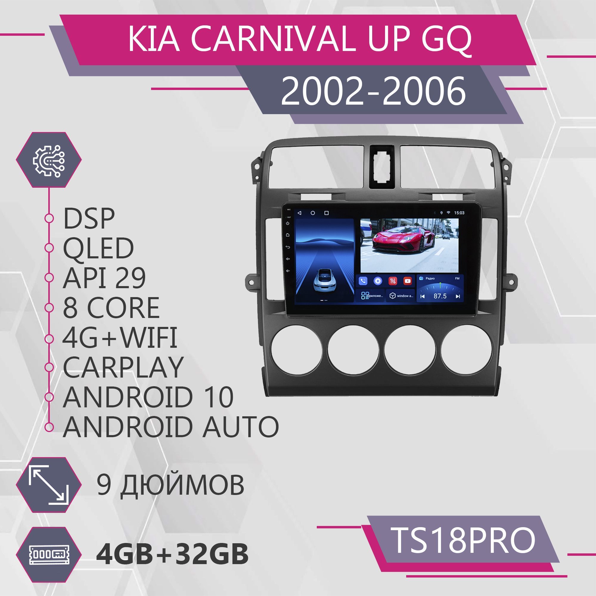 Магнитола Точка Звука TS18Pro для Kia Carnival UP GQ Киа Карнивал 432GB 2din 1999900₽