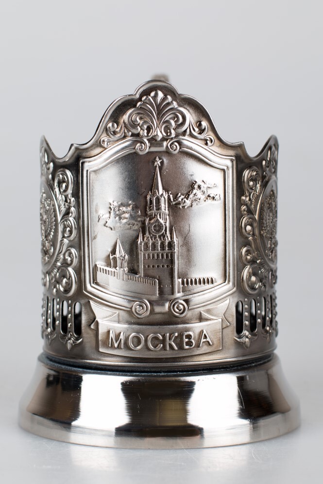 Подстаканник Кольчугинкий мельхиор никелированный Спасская башня