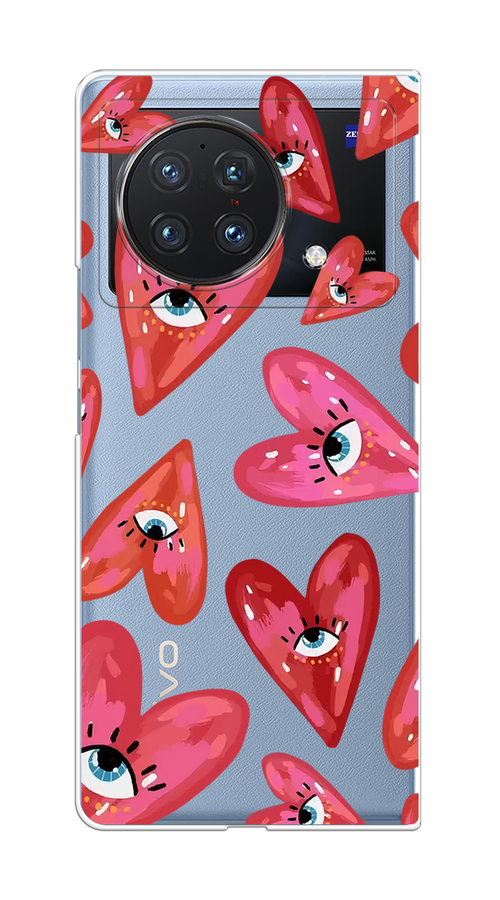 

Чехол на Vivo X Fold "Сердечки с глазами", Коричневый;красный;розовый, 266750-1