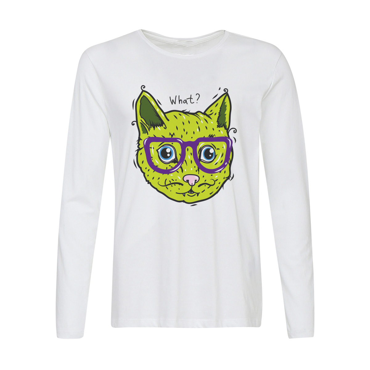 

Лонгслив CoolPodarok Прикол. Зеленый кот What, Белый, w0151397