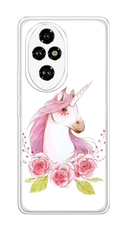 

Чехол на Honor 200 Pro "Единорог цветы", Белый;розовый;серый, 6124850-1