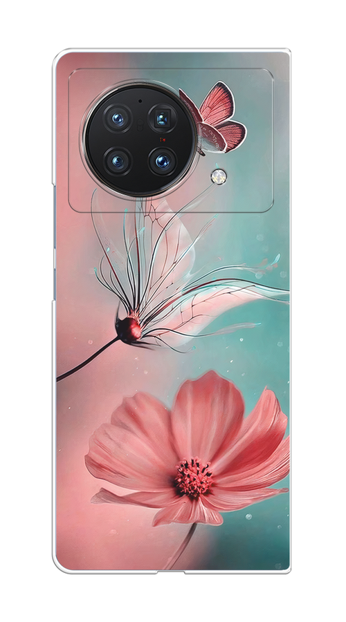 

Чехол на Vivo X Fold "Бабочка и цветок", Голубой;розовый, 266750-1