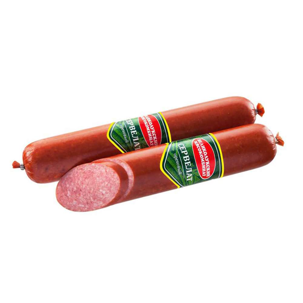 

Колбаса варено-копченая Великолукский мясокомбинат Сервелат Ореховый