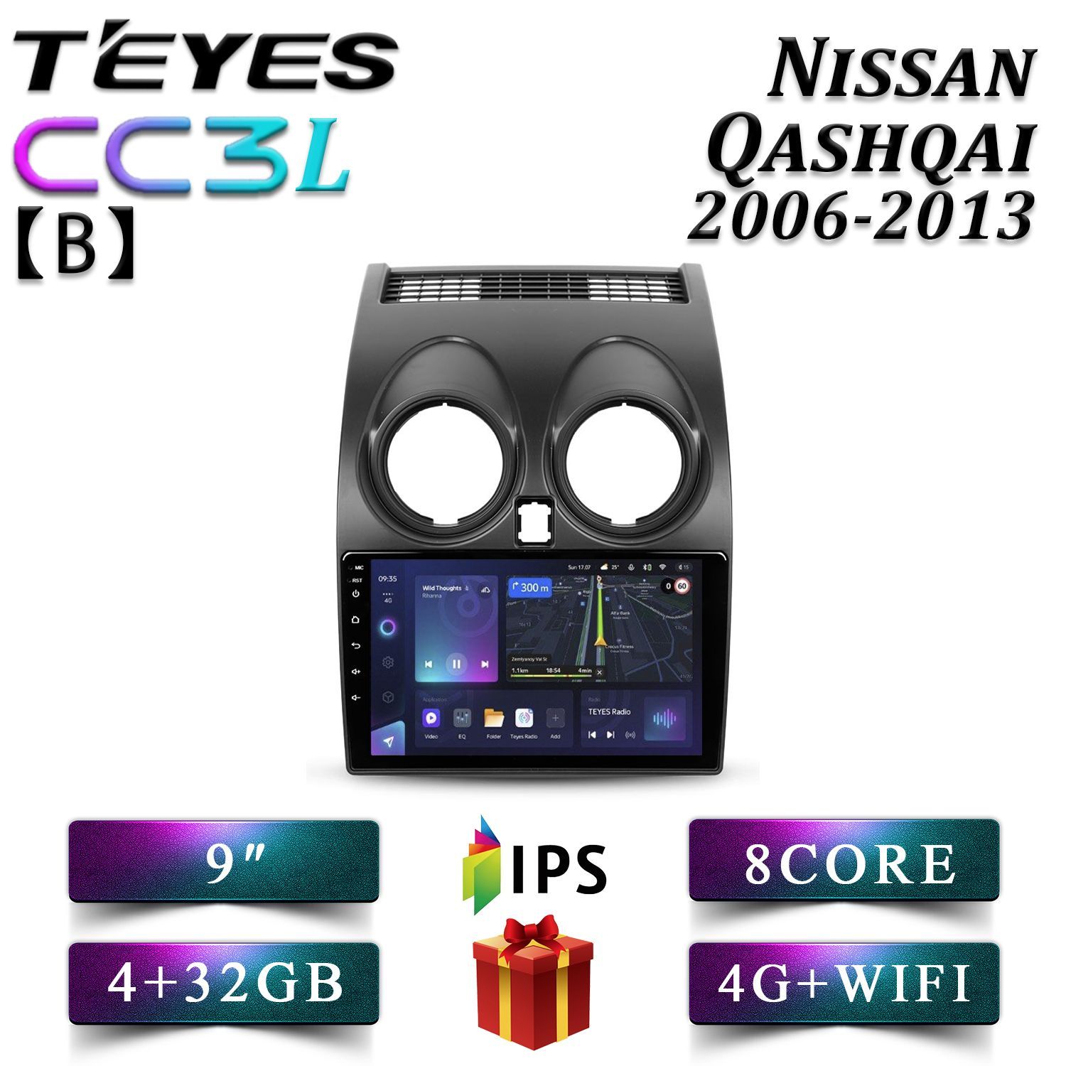 

Штатная магнитола Teyes CC3L Nissan QASHQAI (B) Нисан Кашкай 4+32GB/4G 2 din, CC3L 4+32