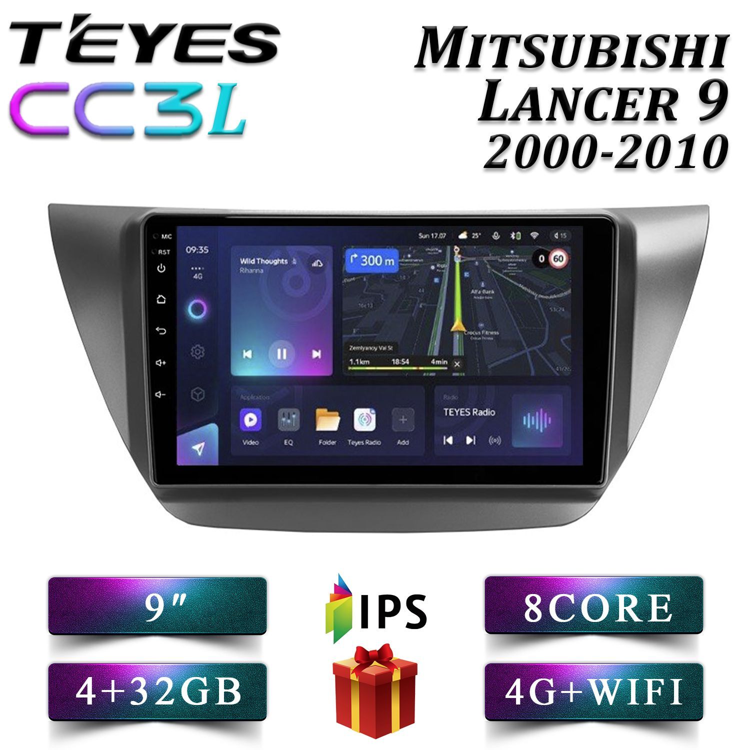 

Штатная автомагнитола Teyes CC3L 4+32GB 4G Mitsubishi Lancer 9 Митсубиси Лансер 9, CC3L 4+32