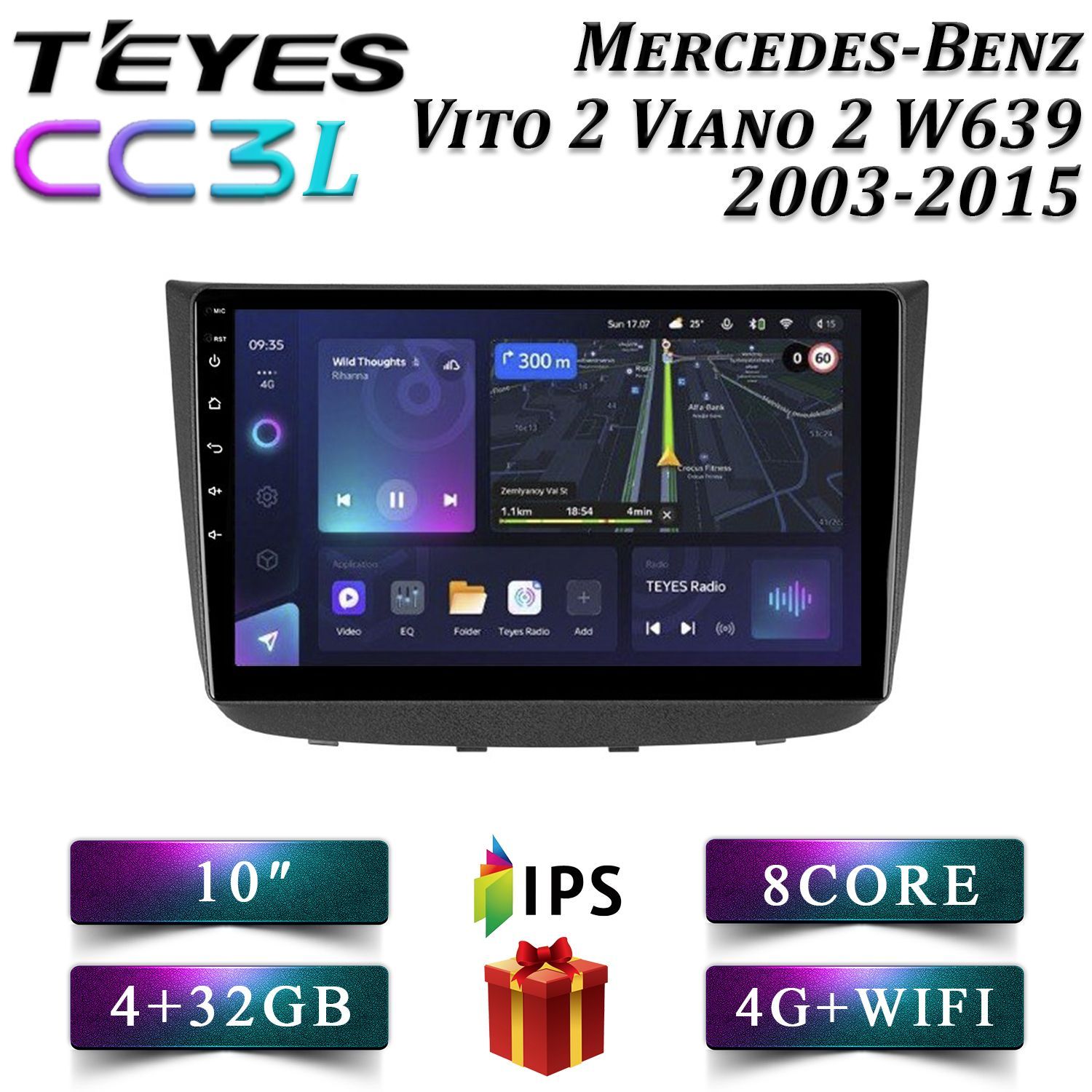 

Штатная автомагнитола Teyes CC3L/ 4+32GB/ 4G/ Mercedes-Benz Vito 2/ Viano 2/ W639 android, CC3L 4+32