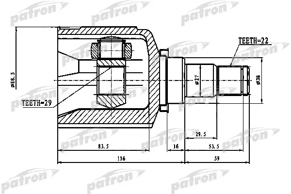 

ШРУС внутренний 22x38x29 CHEVROLET LACETTI/OPTRA (J200) 03-08 PATRON PCV1774