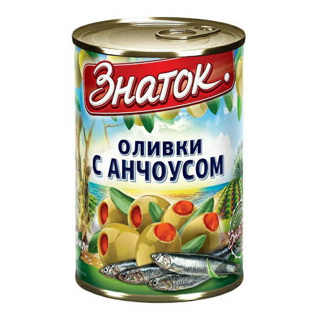 

Оливки Знаток средние без косточки с анчоусом 280 г