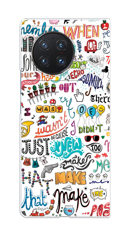 

Чехол на Vivo X Fold "Много надписей", Белый;серый;голубой, 266750-1