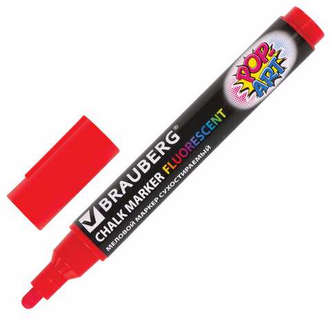 

Маркер меловой POP-ART красный, 5 мм, стираемый, Brauberg, 151529, 8 шт