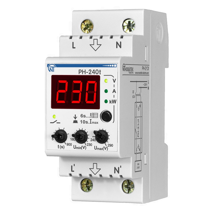 Реле контроля напряжения РН-240Т, Новатек-Электро. 40А индикатор значения тока и напряжения ekf