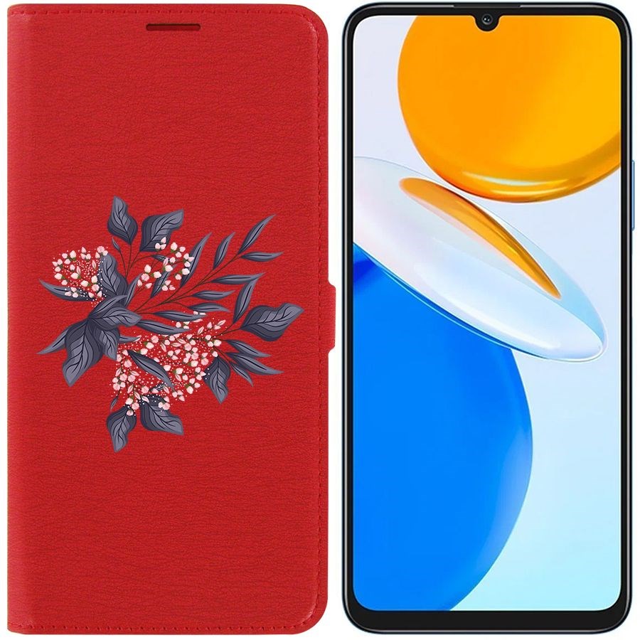 

Чехол-книжка Eco Book для Honor X7 Розовые бутоны, Красный