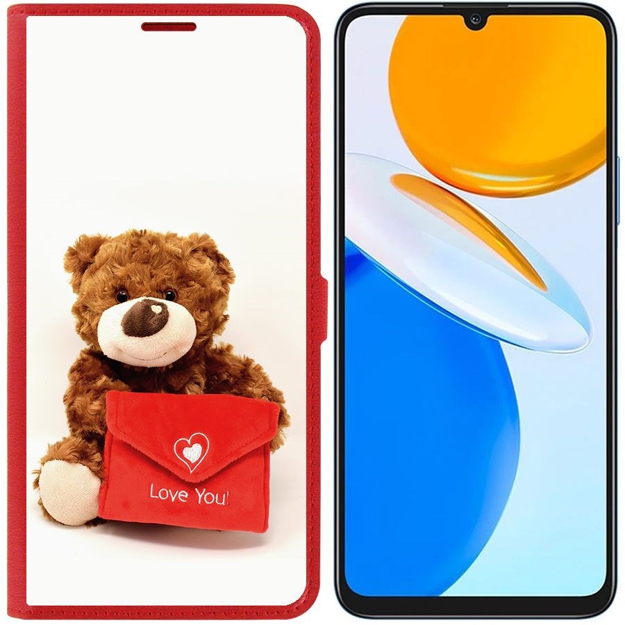 

Чехол-книжка Eco Book для Honor X7 Медвежонок тебя любит, Красный