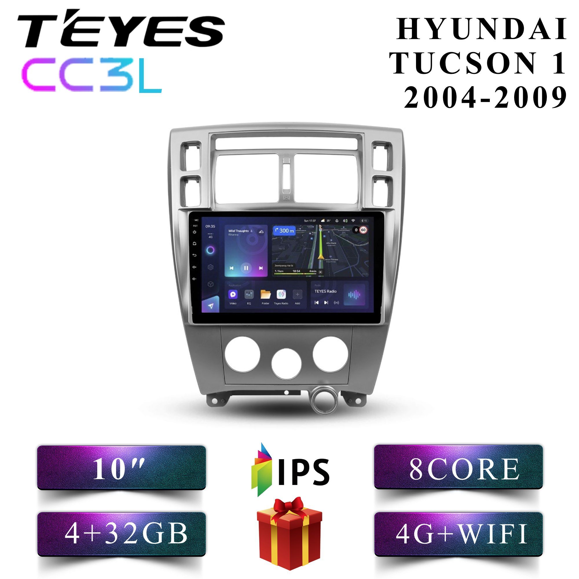 

Штатная автомагнитола Teyes CC3L 4+32GB 4G Hyundai Tucson 1 Хундай Туксон 1 android, CC3L 4+32
