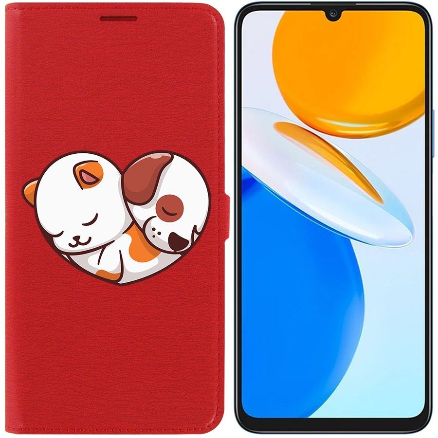 

Чехол-книжка Eco Book для Honor X7 Котёнок и Щенок, Красный