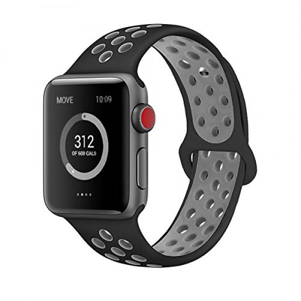 Ремешок спортивный для часов Apple Watch Band 38 40 (Черно-серый)