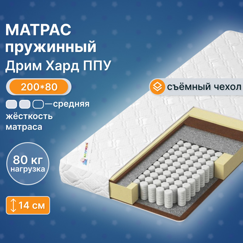 

Матрас детский Капризун Дрим Хард ППУ 200 на 80, Дрим Хард ППУ