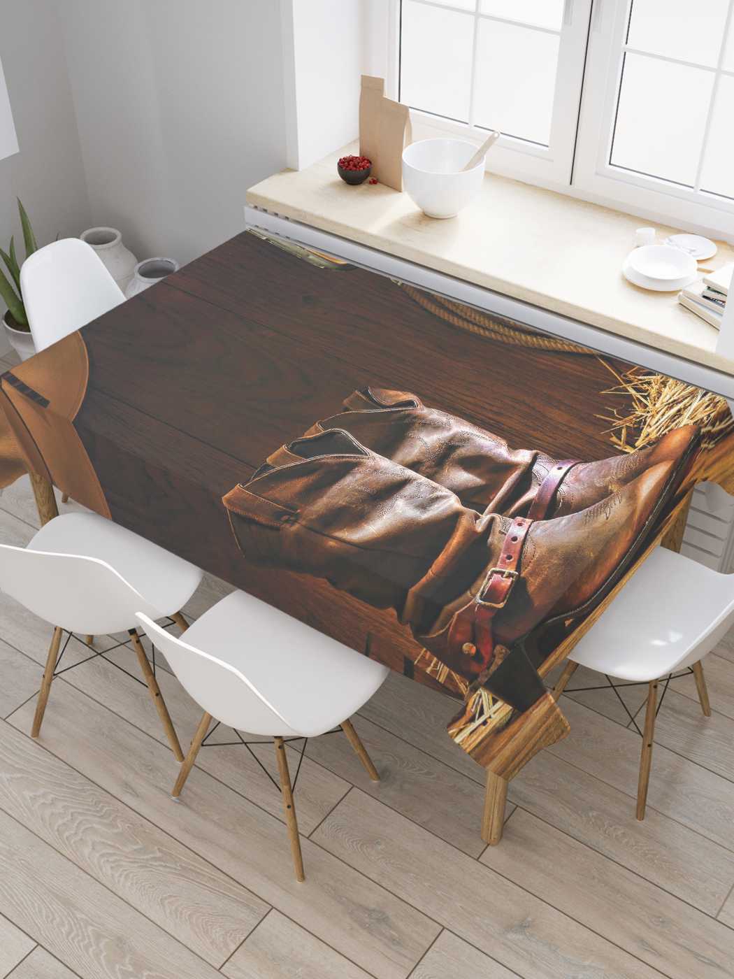 

Скатерть прямоугольная JoyArty "Ковбойский очаг" из оксфорда, 180x145 см, Коричневый, Ковбойский очаг