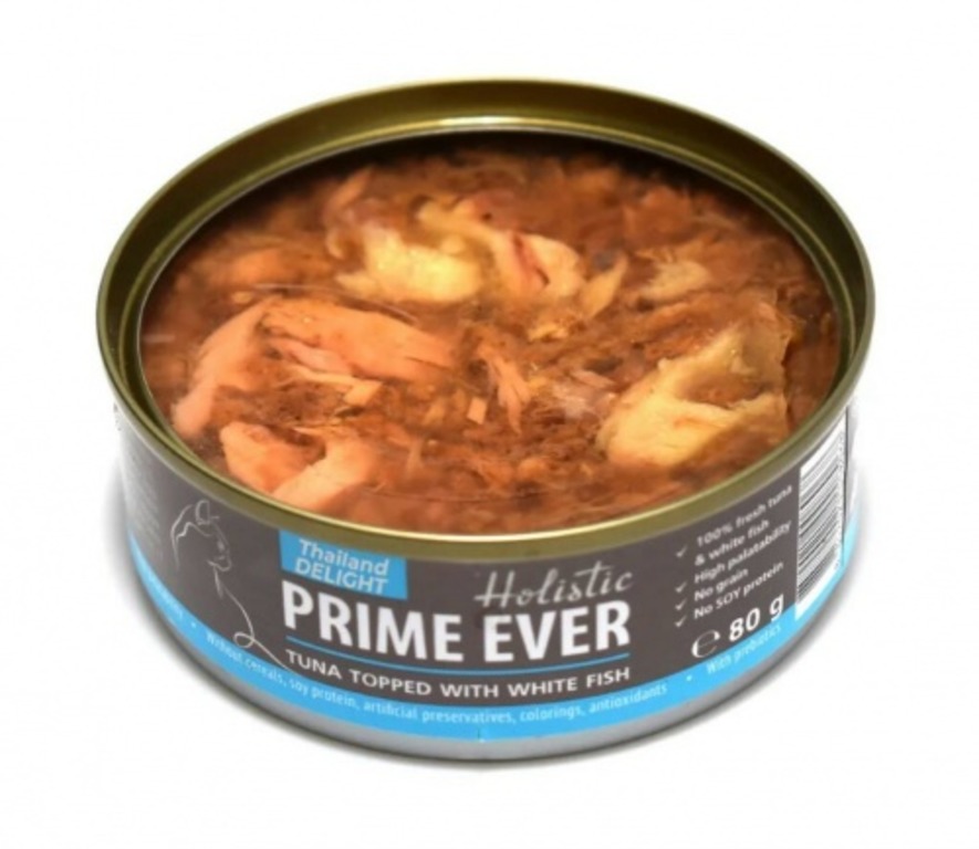 

Консервы для кошек Prime Ever 2B тунец и белая рыба в желе, 80 г, Delight
