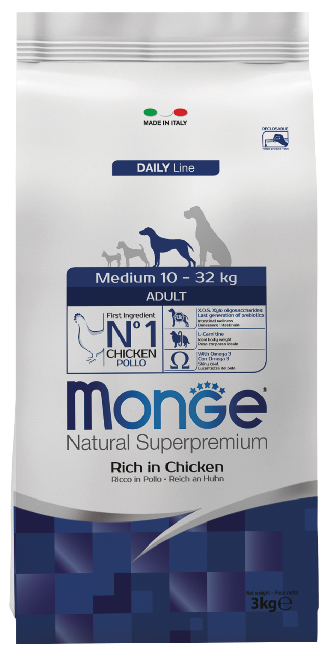 

Сухой корм для собак Monge Dog Medium, курица, 3 кг