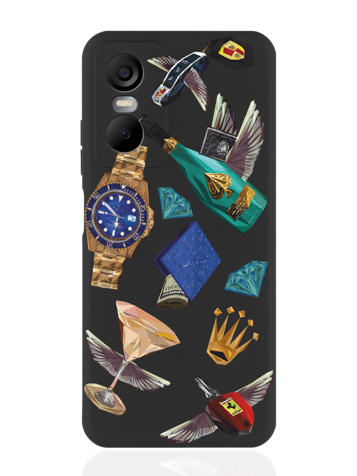 

Чехол MustHaveCase для Tecno Pop 6 Pro Luxury lifestyle черный, Разноцветный