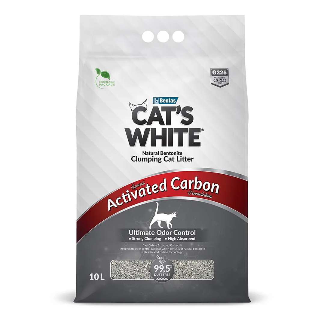Наполнитель Cat's White комкующийся с активированным углем, 10 л