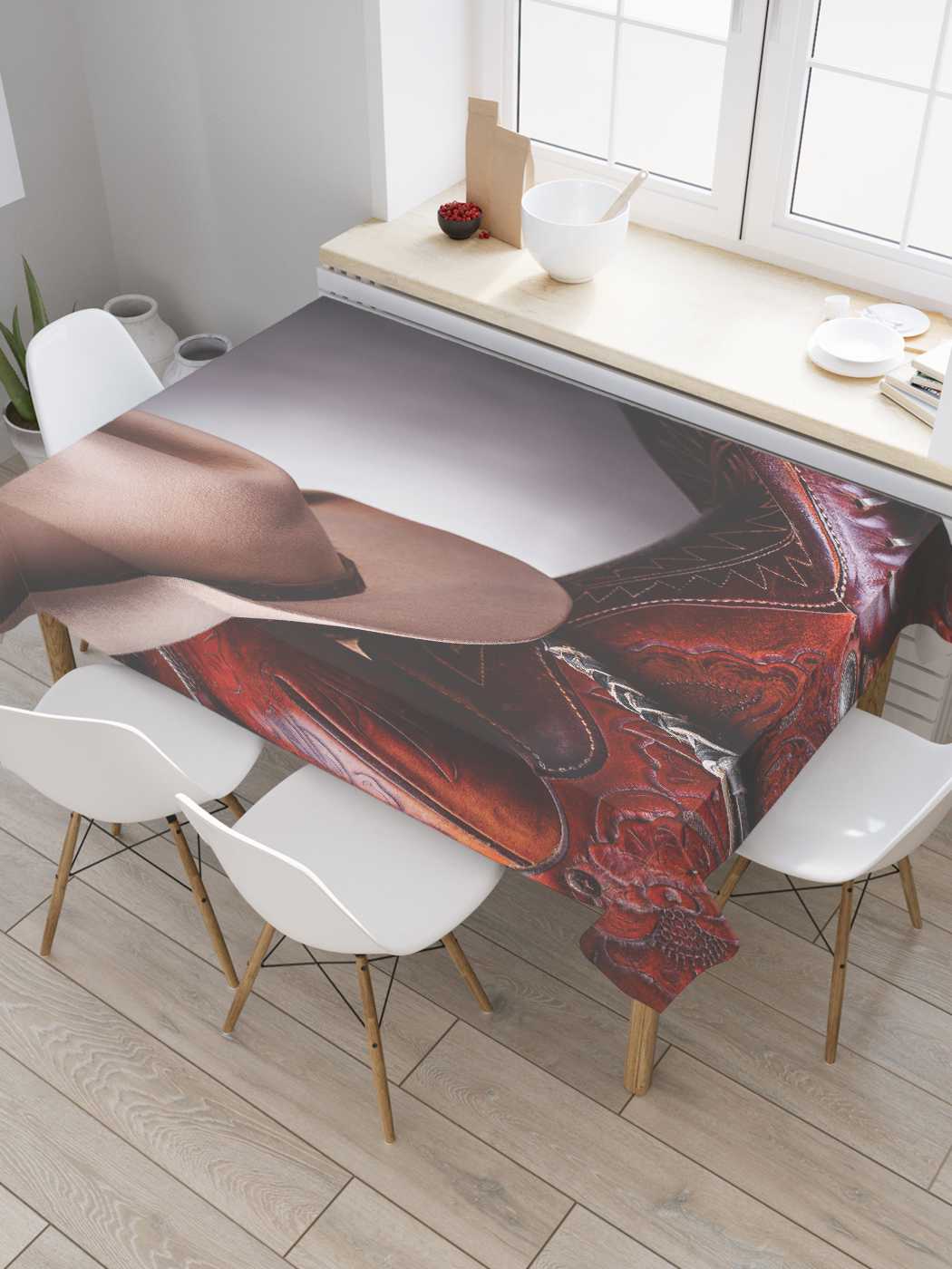 

Скатерть прямоугольная JoyArty "Ковбойский набор" из оксфорда, 180x145 см, Коричневый, Ковбойский набор