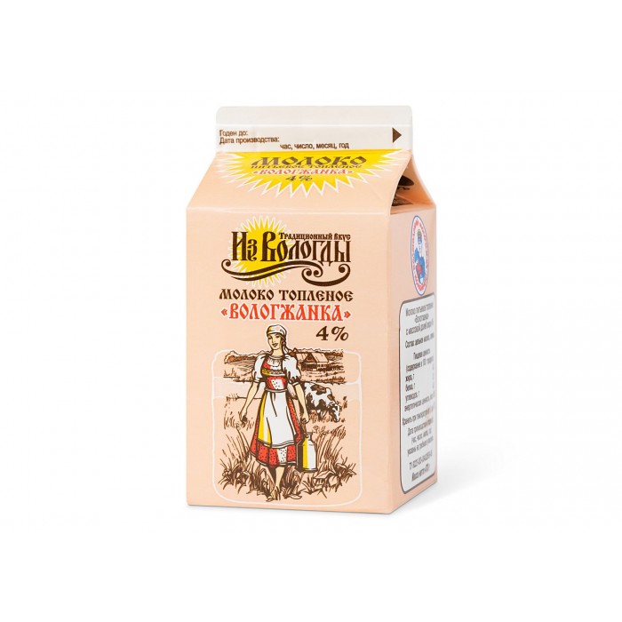 Молоко топленое Вологжанка 4,0% п/пак 470г, бзмж
