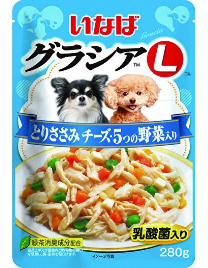 

Влажный корм для собак Inaba Gracia L куриное филе с сыром и овощами в желе, 280 г